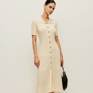 Commense Knit Hollow Buttoned Polo Dress